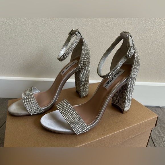 Steve Madden Silver ankle strap heels crystal embellishment - Picture 2 of 9